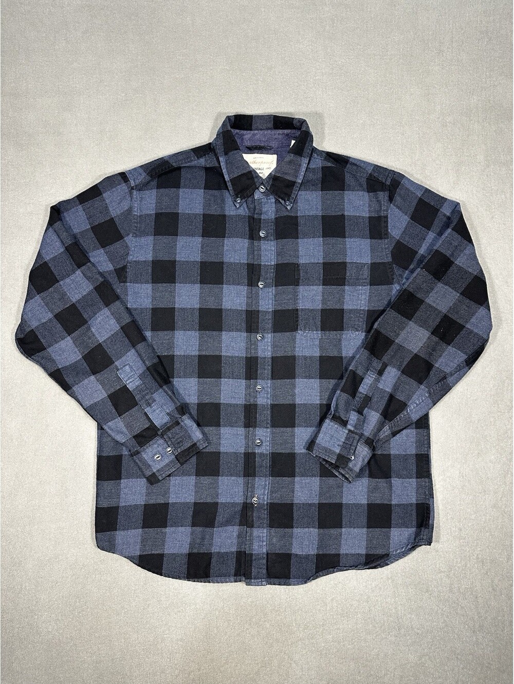 Weatherproof Vintage Flannel Shirt Men’s L Blue Black Plaid Button Front Casual